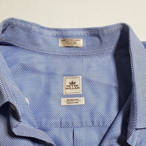 Peter Millar Nanoluxe Twill Shirt Size 2XL Button Up Long Sleeve Blue Mens - Picture 8 of 10